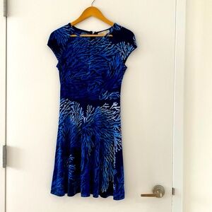 Michael Kors Blue White Coral Stretch Skater Dress
